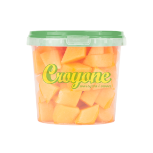 Melon Cantalupe - myty, obrany i krojony w kostkę. Wiaderko o pojemności 1 kg.